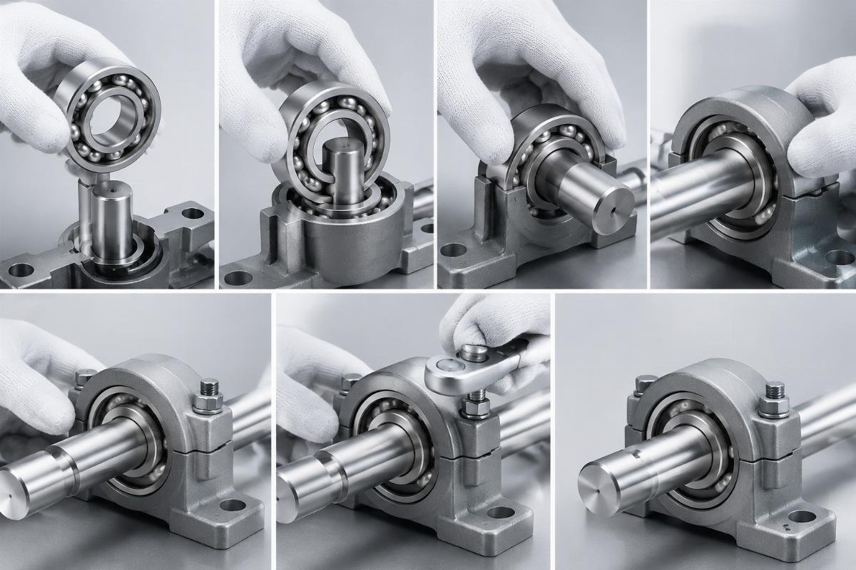 Step-by-step deep groove ball bearing installation with torque sequence