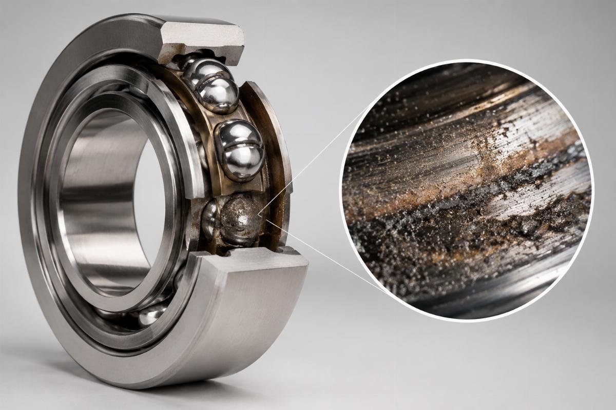 Steel mill bearing failure analysis showing lubrication contamination