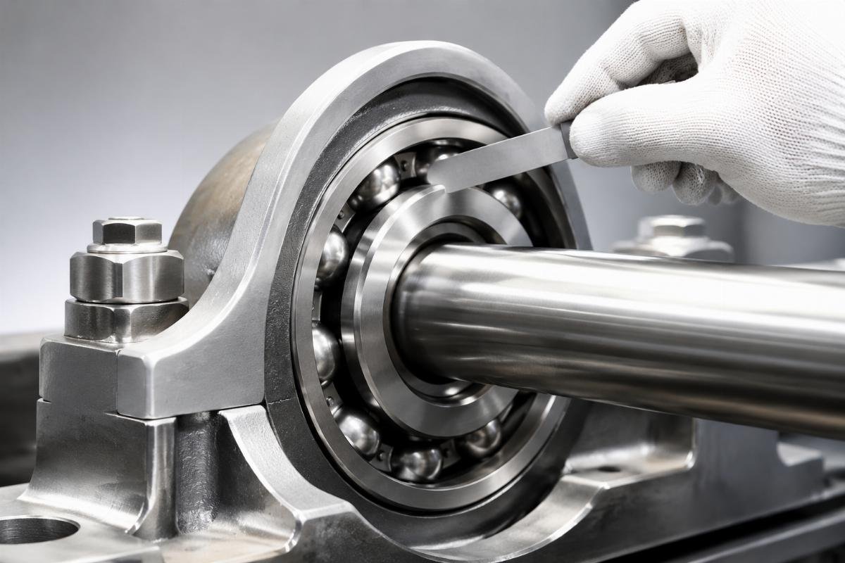 Steel mill conveyor bearing installation with clearance measurement