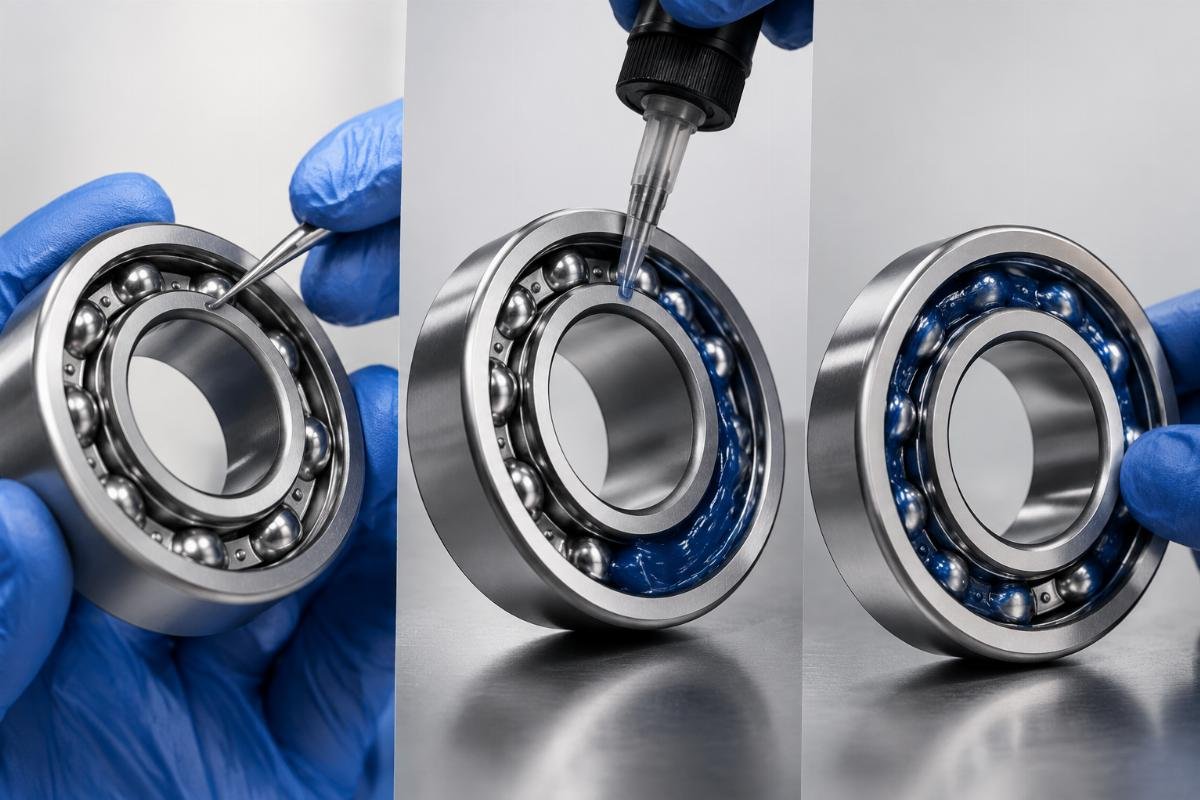 Key steps for proper industrial bearing lubrication: inspection, lubricant application, and verification Industrial Bearing Lubrication Process