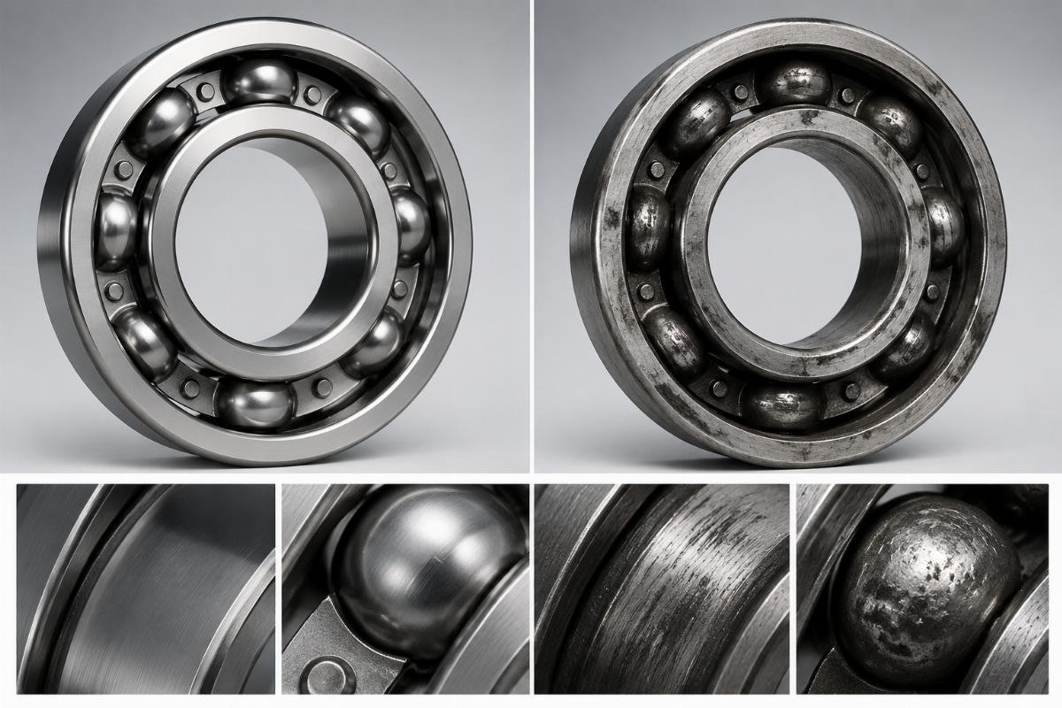 Microscopic comparison of genuine vs. counterfeit bearing wear patterns after 1,000 operating hours Bearing Failure Analysis Comparison